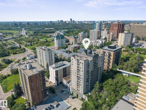 Elevated urban setting featuring a multi-story residential building with balconies - #707 9819 104 St Nw, Edmonton, AB - Outdoor With View