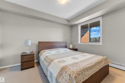 Bedroom featuring neutral-toned walls, a large window, recessed ceiling detail, and carpeted flooring - 