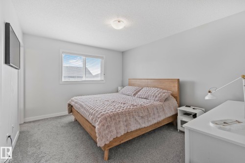 Spacious room with light gray walls, plush gray carpeting, a window featuring blinds, and a flush-mount ceiling light fixture - 249 39A Avenue, Edmonton, AB - Indoor Photo Showing Bedroom