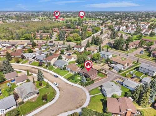 Aerial perspective showcasing a residential neighborhood with varied housing styles - 15603 122 Street Nw, Edmonton, AB - Outdoor With View