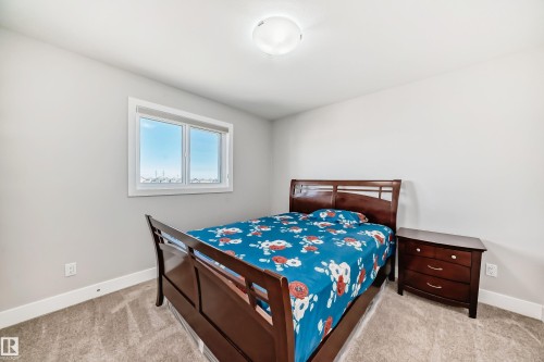 Carpeted bedroom with a single window and ceiling-mounted light fixture - 2464 15 Avenue Nw, Edmonton, AB - Indoor Photo Showing Bedroom