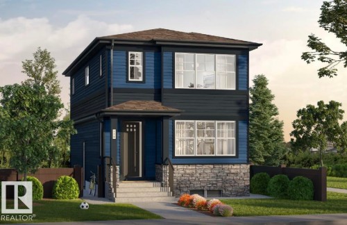 Two-story residence featuring a blue and dark gray siding exterior - 6269 175A Avenue Nw, Edmonton, AB - Outdoor With Facade