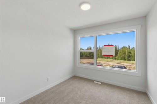 Bright interior space featuring a large window with white trim, carpeting, and a flush-mount ceiling light - 5872 Raven Crescent Nw, Edmonton, AB - Indoor Photo Showing Other Room