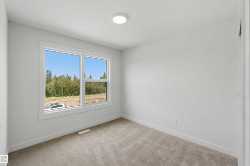 Bright interior room featuring a large window, neutral wall paint, and plush carpet flooring - 5872 Raven Crescent Nw, Edmonton, AB - Indoor Photo Showing Other Room