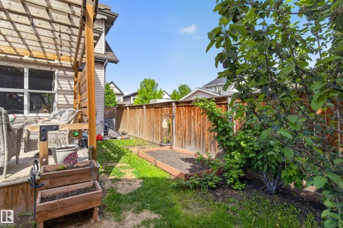 Outdoor deck with a wooden pergola, offering a direct exterior access point - 9847 220 Street Nw, Edmonton, AB - Outdoor