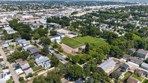 Aerial depiction of a residential neighborhood with established homes and mature trees - 12229 88 Street Nw, Edmonton, AB - Outdoor With View