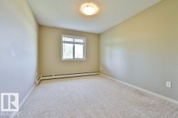 Carpeted room with a double-pane window featuring horizontal blinds - 