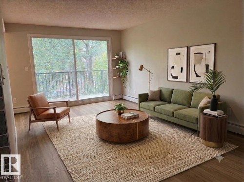 Virtually staged to show potential future renovation result - #301 10320 113 St Nw, Edmonton, AB - Indoor Photo Showing Living Room