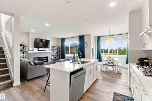 7608 Creighton Place Sw, Edmonton, AB - Indoor Photo Showing Kitchen With Fireplace With Double Sink With Upgraded Kitchen