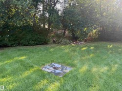 Expansive green lawn with mature trees bordering the property - 
