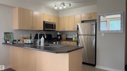 Kitchen featuring light wood-finish cabinetry, stainless steel appliances, and a peninsula with a dark countertop - 