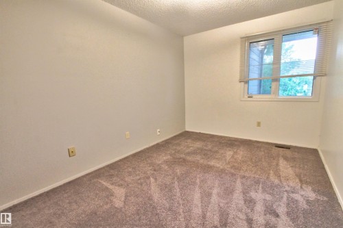 Interior room featuring textured carpeting, white painted walls, and a window with horizontal blinds - #302 47 Akins Dr, St. Albert, AB - Indoor Photo Showing Other Room