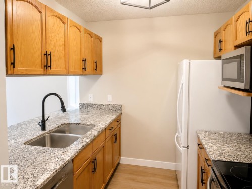 #329 17447 98A Av Nw, Edmonton, AB - Indoor Photo Showing Kitchen With Double Sink