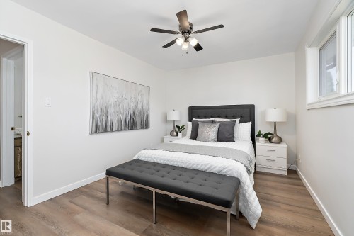 This bedroom has triple pane windows. - 9747 66 Avenue Nw, Edmonton, AB - Indoor Photo Showing Bedroom