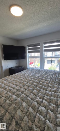 Bedroom featuring two large windows with roller shades, white trim, and a flush-mount ceiling light fixture - 22803 94 Anenue Northwest, Edmonton, AB - Indoor Photo Showing Bedroom