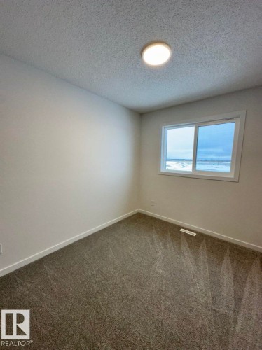 Room featuring light-toned walls, textured ceiling, and dark patterned carpet - 22803 94 Anenue Northwest, Edmonton, AB - Indoor Photo Showing Other Room