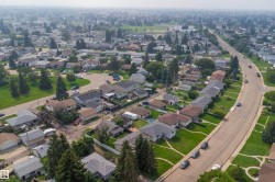 Aerial perspective showcasing a residential neighborhood - 