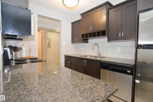 #1 10710 84 Av Nw, Edmonton, AB - Indoor Photo Showing Kitchen With Double Sink