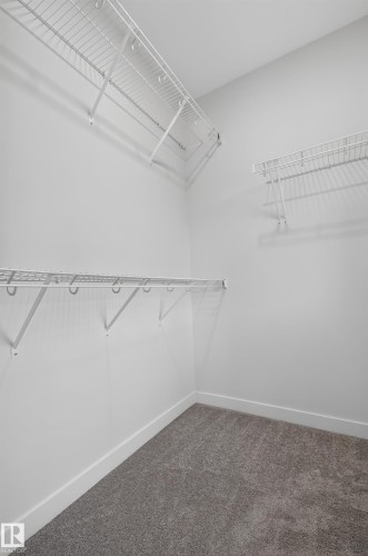 Walk-in closet with white wire shelving, white walls, white baseboards, and grey carpeting - 1534 Plum Circle Circle Sw, Edmonton, AB - Indoor With Storage