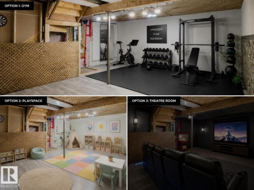 Property Usage Options. Illustrating three distinct configurations for the property's lower level space - 5407 14 Avenue Sw, Edmonton, AB - Indoor Photo Showing Basement