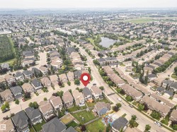 Aerial perspective showcasing a residential area with varied housing styles - 