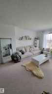 Neutral-toned carpeting extends throughout this living space - 