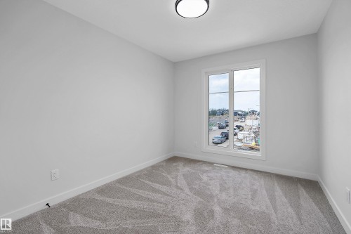 Neutral wall paint, ceiling-mounted light fixture, light grey patterned carpeting, and a window with white trim - 1737 Crossbill Loop Nw, Edmonton, AB - Indoor Photo Showing Other Room