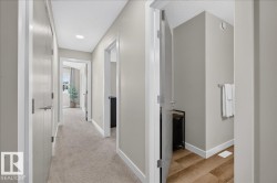Hallway featuring light neutral walls, recessed lighting, and carpeted flooring - 