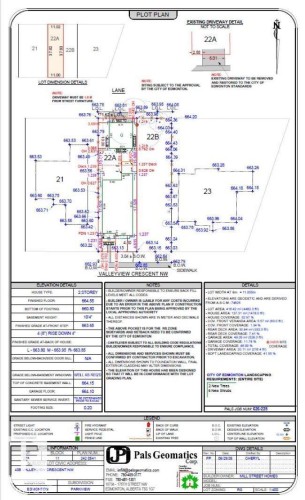 Plot Plan. Detailing property boundaries, existing driveways, and elevation information for the property - 40B Valleyview Crescent Nw, Edmonton, AB - Other