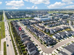 Aerial perspective showcasing a residential community with varied architectural styles - 