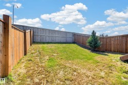 Expansive backyard featuring a partial wood fence, partial grey-stained fence, and a small conifer - 