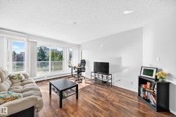 Living area featuring wood-finish flooring and extensive natural light from multiple windows - 