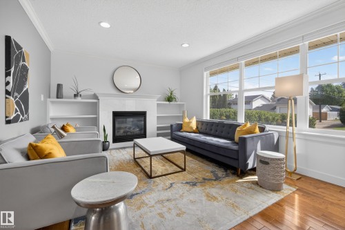 9036 145 Street Nw, Edmonton, AB - Indoor Photo Showing Living Room With Fireplace