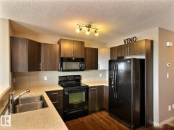 Kitchen featuring wood-finish cabinetry, light-toned countertops, and a double basin stainless steel sink - 