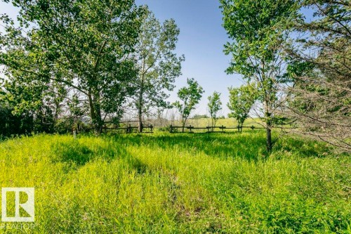 Expansive green space featuring a wooden fence line and mature trees - 55319 Rge Road 222, Rural Sturgeon County, AB 