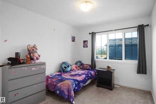 Carpeted room with a multi-pane window, white walls, and a flush-mount ceiling light fixture - #42 19904 31 Av Nw, Edmonton, AB - Indoor Photo Showing Bedroom