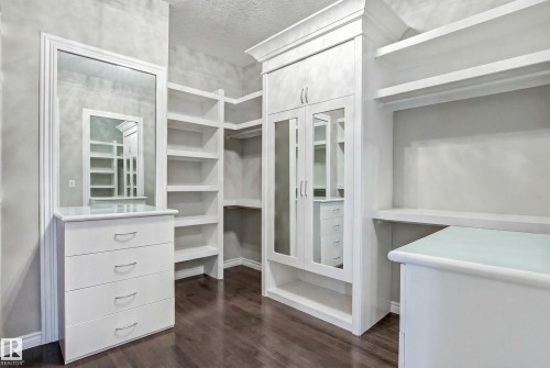 Walk in closet featuring dark wood-type flooring - 2796 Wheaton Drive Nw, Edmonton, AB - Indoor With Storage