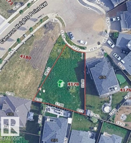 Property Boundary Map. Illustrating the property's perimeter and surrounding parcels with measurements - 4178 Cameron Heights Point(E) Nw, Edmonton, AB 