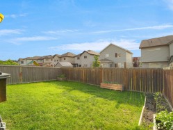 Expansive grass lawn backyard with a wood privacy fence - 