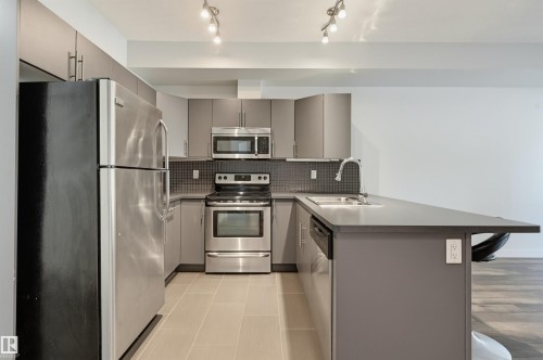 #103 10611 117 St Nw, Edmonton, AB - Indoor Photo Showing Kitchen With Stainless Steel Kitchen With Double Sink