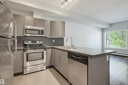 #103 10611 117 St Nw, Edmonton, AB - Indoor Photo Showing Kitchen With Stainless Steel Kitchen With Double Sink