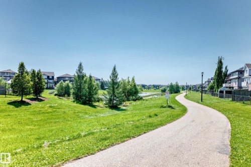 Winding paved pathway bordered by lush green grass and mature trees - 5280 21 Avenue Sw, Edmonton, AB - Outdoor