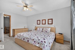Primary bedroom suite featuring light-toned carpeting and neutral wall tones - 