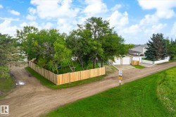Property featuring a newly installed perimeter fence, mature trees, and a concrete driveway - 