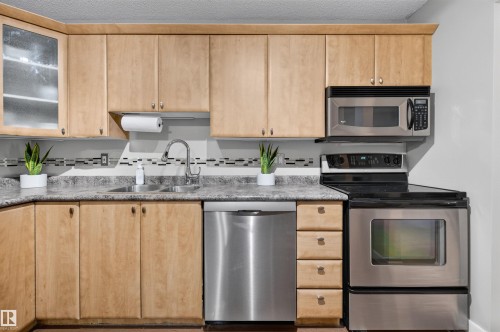 #302 11020 19 Av Nw, Edmonton, AB - Indoor Photo Showing Kitchen With Double Sink