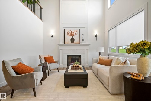 31 Prescott Close, Spruce Grove, AB - Indoor Photo Showing Living Room With Fireplace