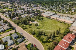 Expansive green space featuring mature trees and winding pathways - 