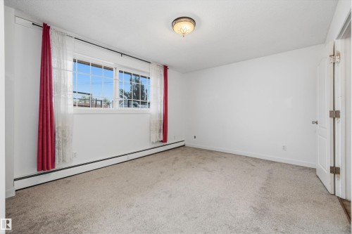 Bright room featuring a large multi-pane window, neutral carpet flooring, and a flush-mount ceiling light fixture - #8 10931 83 St Nw, Edmonton, AB - Indoor Photo Showing Other Room