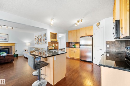 1212 37C Avenue Nw, Edmonton, AB - Indoor Photo Showing Kitchen With Fireplace
