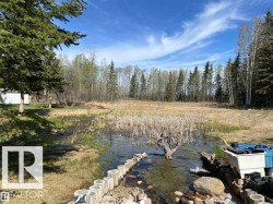 Natural water feature surrounded by established trees and an expansive open field - 